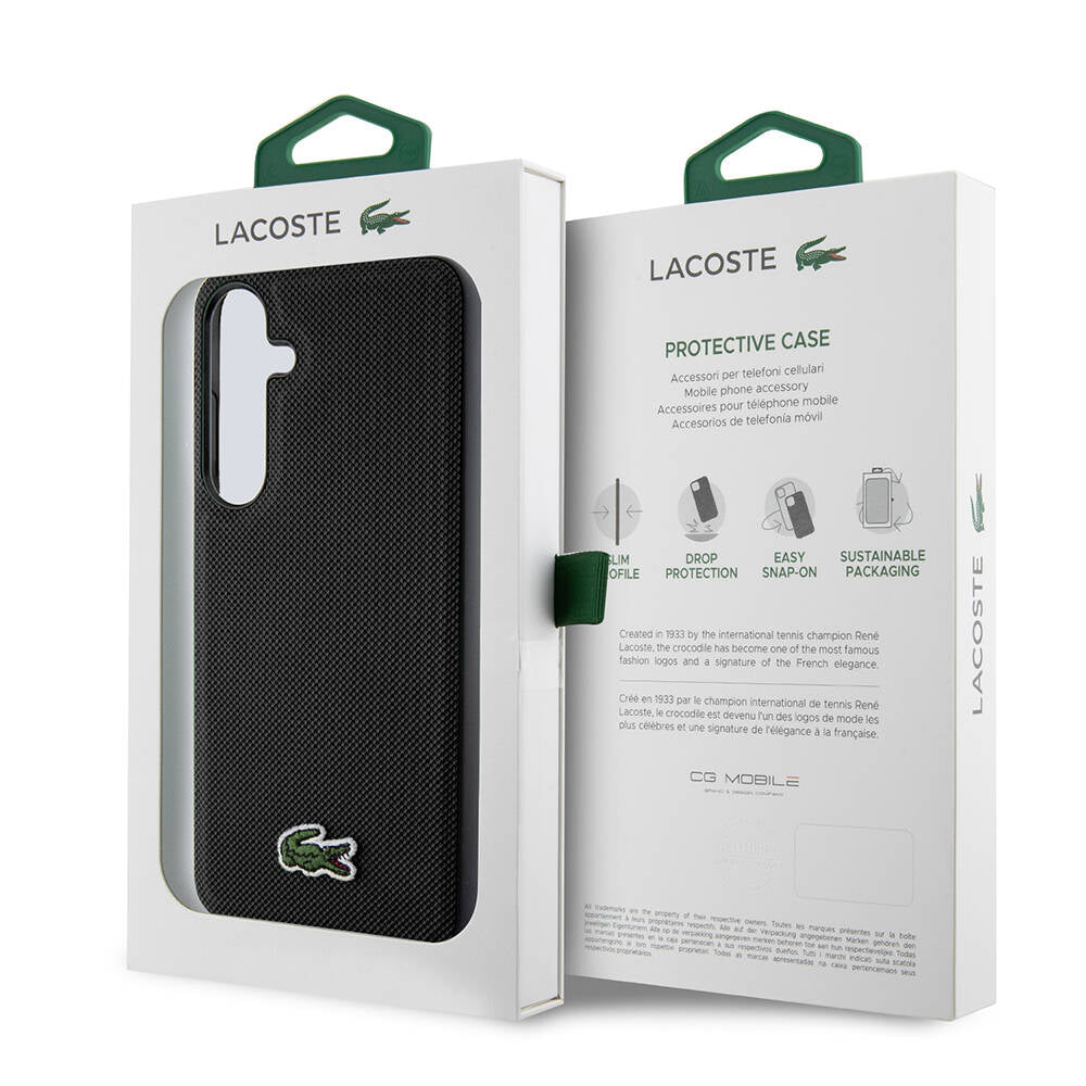 Lacoste Galaxy S24 Orjinal Lisanslı PU Pike Desenli Arka Yüzey İkonik Timsah Dokuma Logolu Kılıf