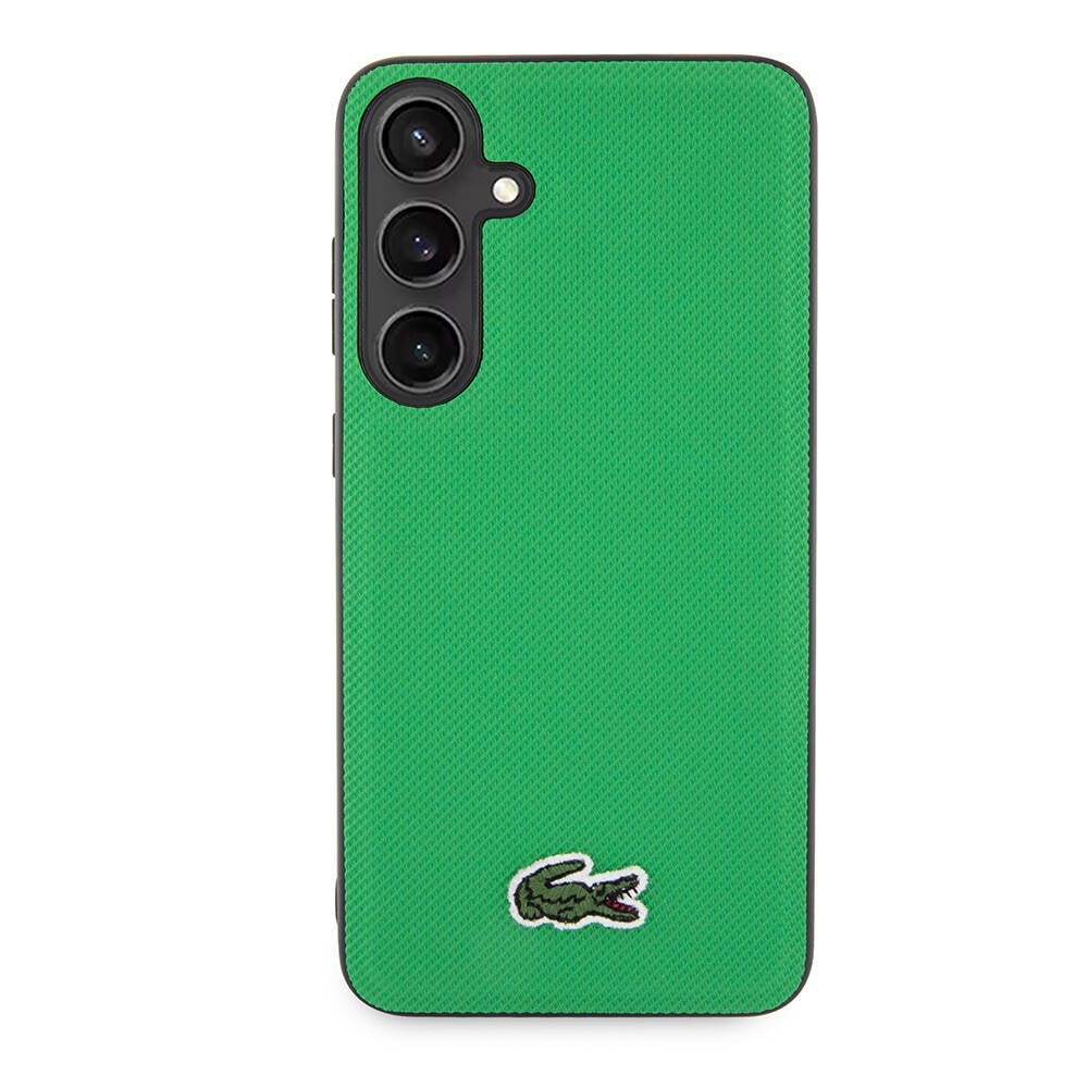 Lacoste Galaxy S24 Orjinal Lisanslı PU Pike Desenli Arka Yüzey İkonik Timsah Dokuma Logolu Kılıf