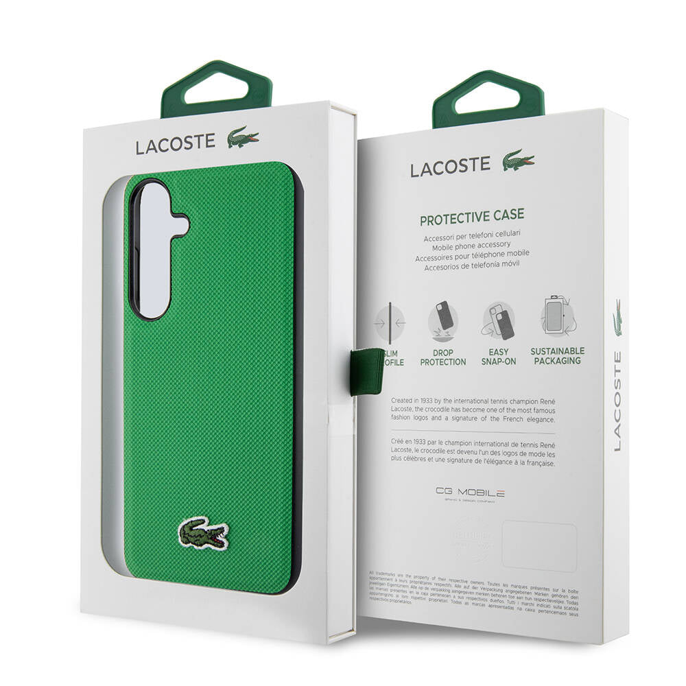 Lacoste Galaxy S24 Orjinal Lisanslı PU Pike Desenli Arka Yüzey İkonik Timsah Dokuma Logolu Kılıf