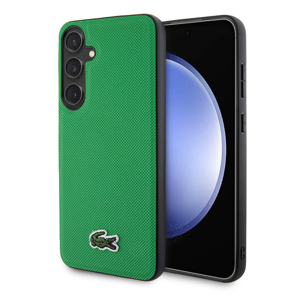 Lacoste Galaxy S24 Orjinal Lisanslı PU Pike Desenli Arka Yüzey İkonik Timsah Dokuma Logolu Kılıf