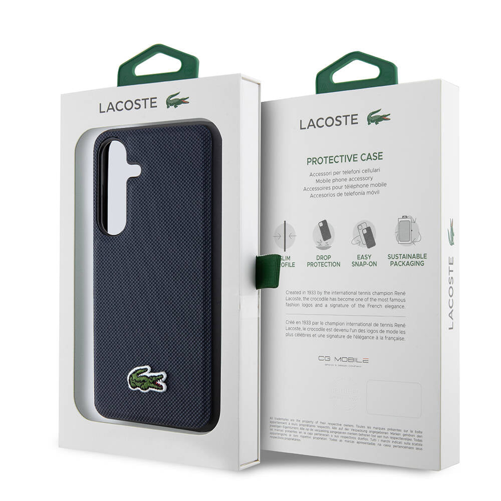 Lacoste Galaxy S24 Orjinal Lisanslı PU Pike Desenli Arka Yüzey İkonik Timsah Dokuma Logolu Kılıf
