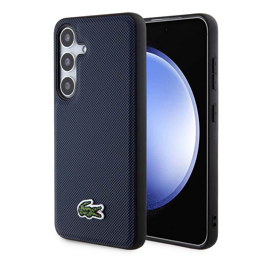 Lacoste Galaxy S24 Orjinal Lisanslı PU Pike Desenli Arka Yüzey İkonik Timsah Dokuma Logolu Kılıf