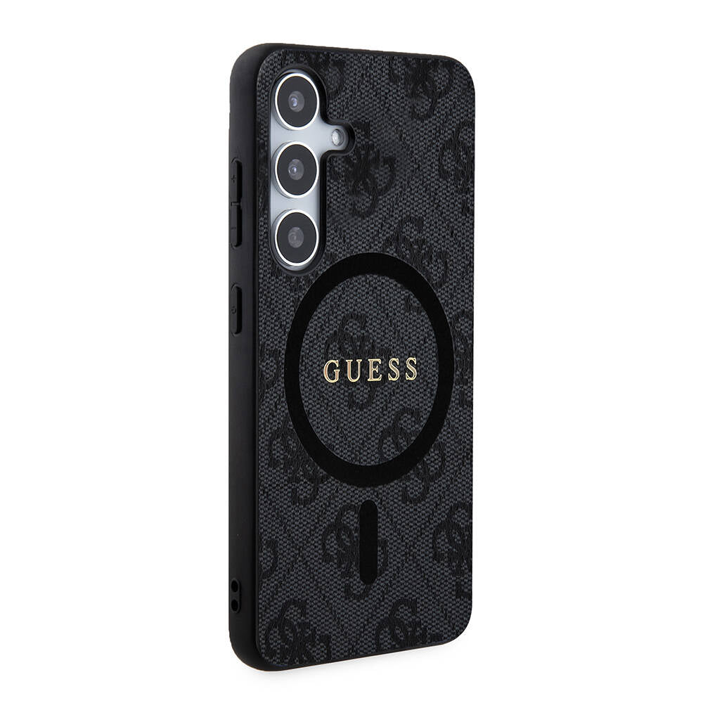 Guess Galaxy S24 Plus Orjinal Lisanslı M-safe Şarj Özellikli PU Halkalı 4G Desenli Yazı Logolu Kılıf