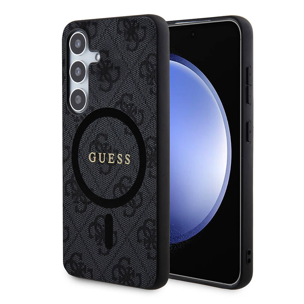 Guess Galaxy S24 Plus Orjinal Lisanslı M-safe Şarj Özellikli PU Halkalı 4G Desenli Yazı Logolu Kılıf