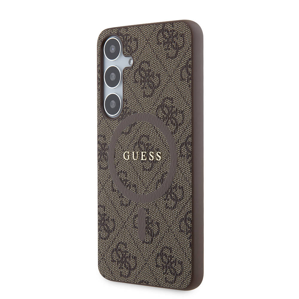 Guess Galaxy S24 Plus Orjinal Lisanslı M-safe Şarj Özellikli PU Halkalı 4G Desenli Yazı Logolu Kılıf