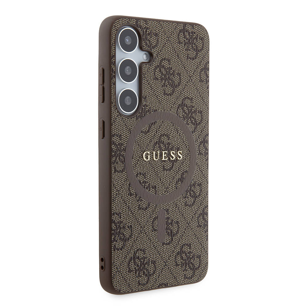 Guess Galaxy S24 Plus Orjinal Lisanslı M-safe Şarj Özellikli PU Halkalı 4G Desenli Yazı Logolu Kılıf