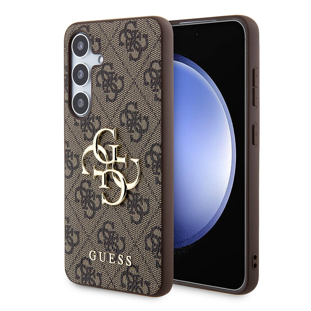 Guess Galaxy S24 Plus Orjinal Lisanslı PU Deri Yazı ve 4G Metal Logolu Desenli Kılıf