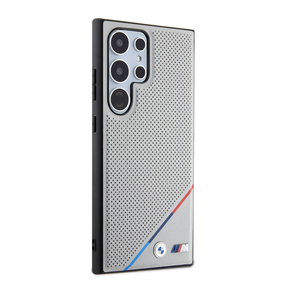 BMW Galaxy S24 Ultra Orjinal Lisanslı M-safe Şarj Özellikli M Logolu Üç Çizgili Delikli Deri Kılıf