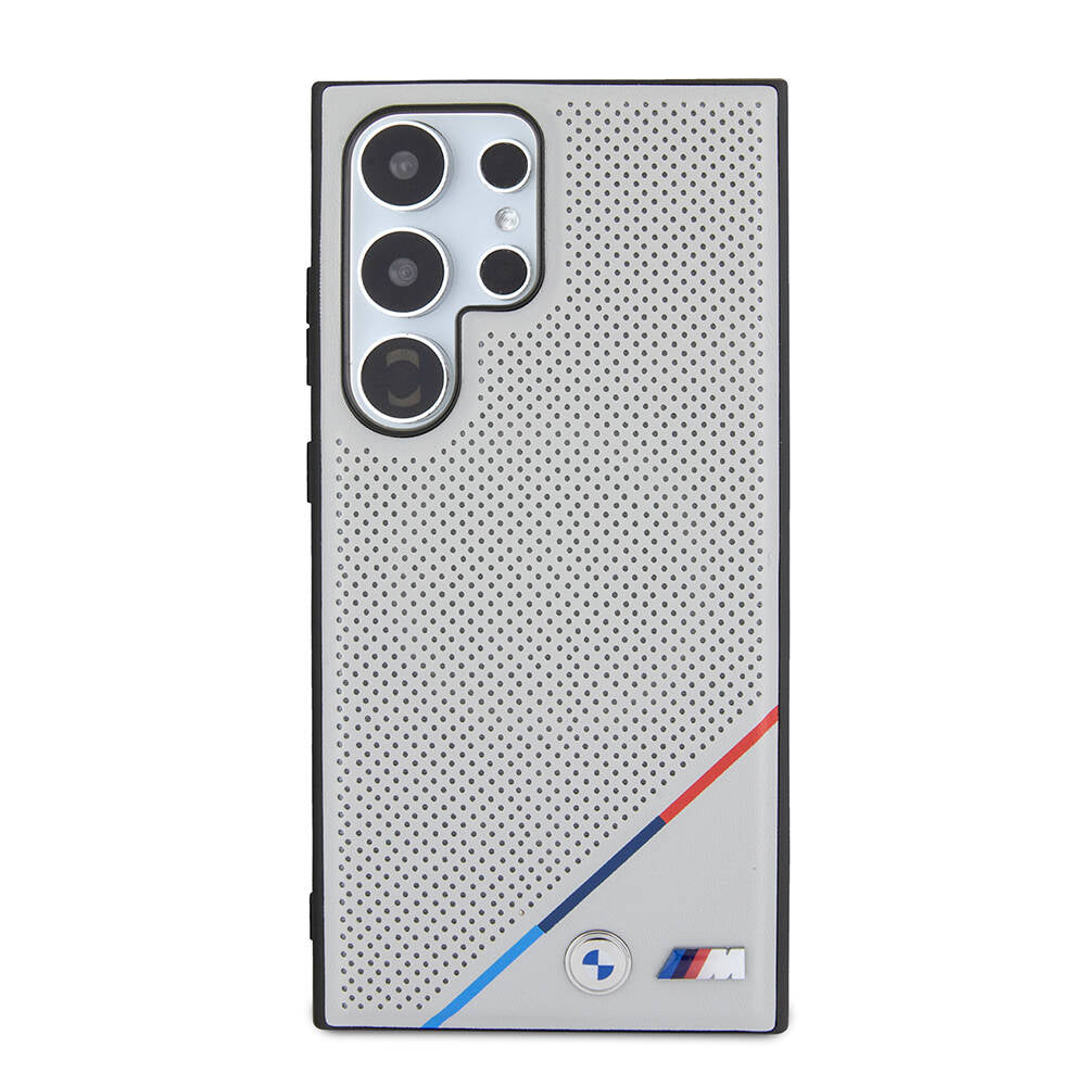 BMW Galaxy S24 Ultra Orjinal Lisanslı M-safe Şarj Özellikli M Logolu Üç Çizgili Delikli Deri Kılıf