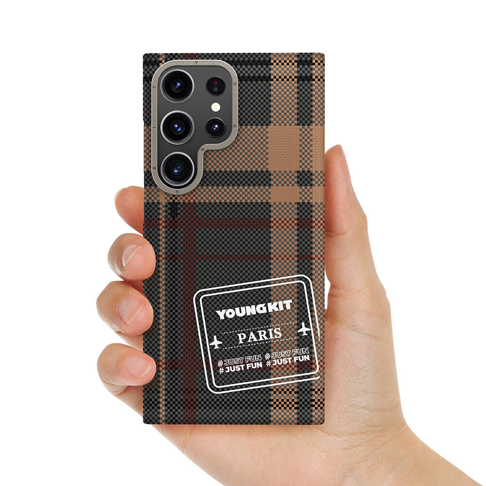 Youngkit Gezhi Serisi Galaxy S24 Ultra Kılıf Ekose Desenli Telefon Kılıfı - 3