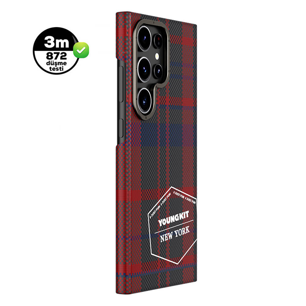 Youngkit Gezhi Serisi Galaxy S24 Ultra Kılıf Ekose Desenli Telefon Kılıfı - 9
