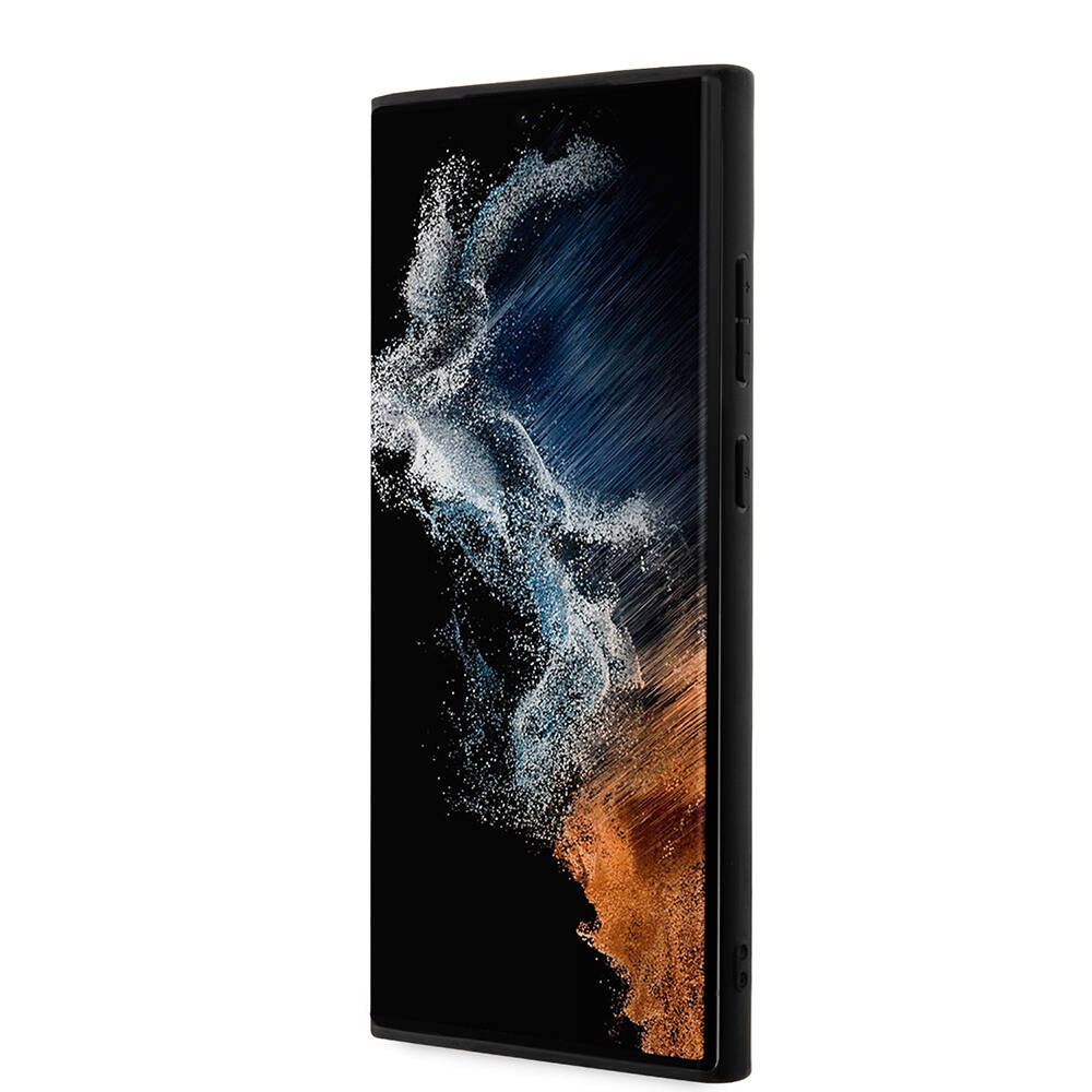 Guess Galaxy S24 Ultra Orjinal Lisanslı PU Deri Şerit Logo Dizaynlı Kılıf