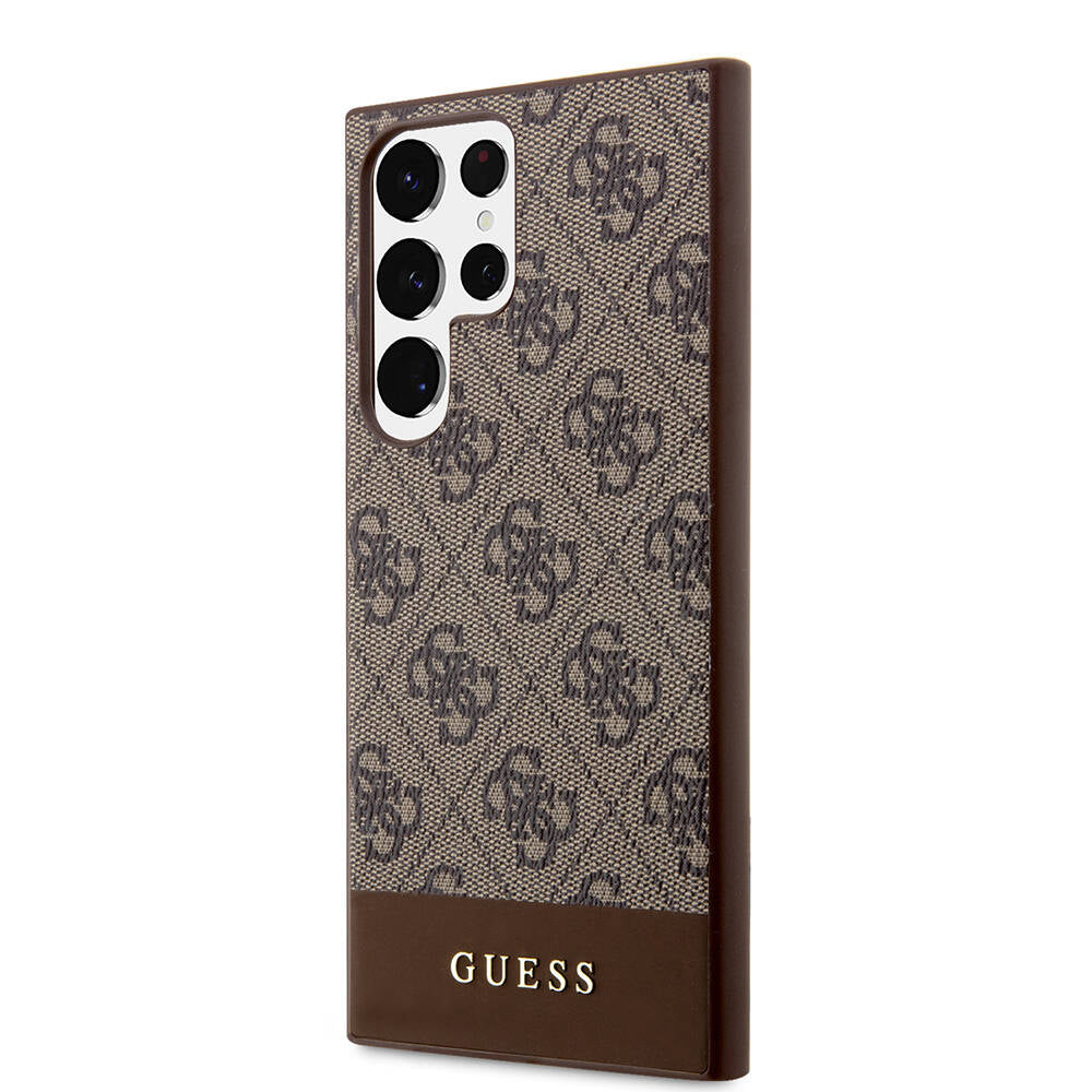 Guess Galaxy S24 Ultra Orjinal Lisanslı PU Deri Şerit Logo Dizaynlı Kılıf