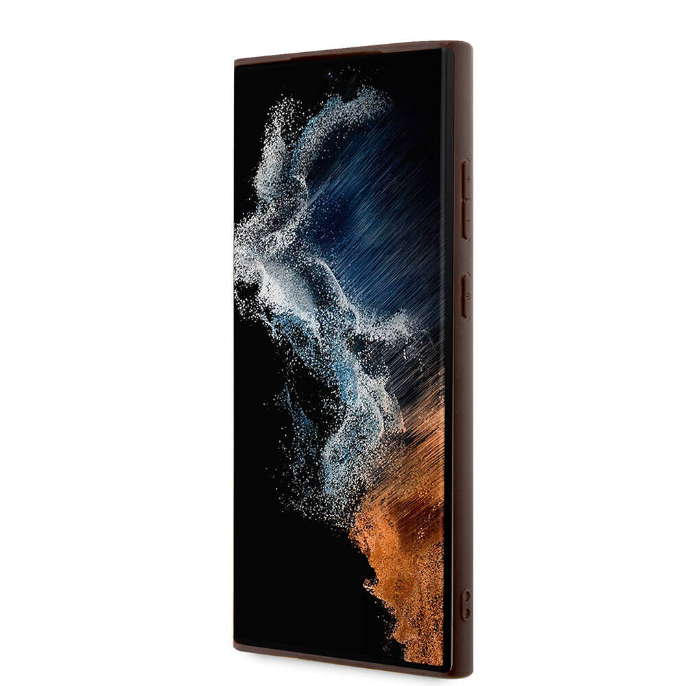 Guess Galaxy S24 Ultra Orjinal Lisanslı PU Deri Şerit Logo Dizaynlı Kılıf