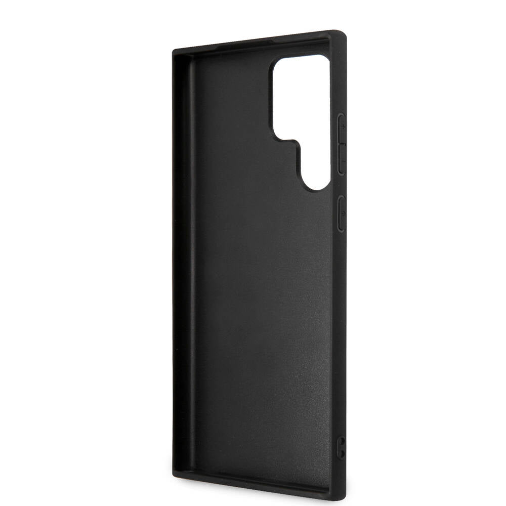 Guess Galaxy S24 Ultra Orjinal Lisanslı PU Deri Yazı ve 4G Metal Logolu Desenli Kılıf