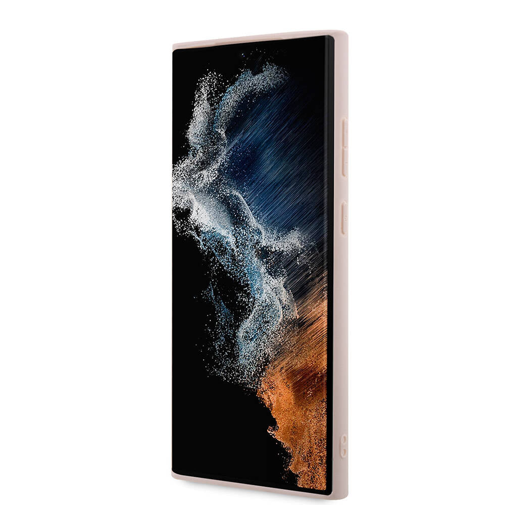 Guess Galaxy S24 Ultra Orjinal Lisanslı PU Deri Yazı ve 4G Metal Logolu Desenli Kılıf