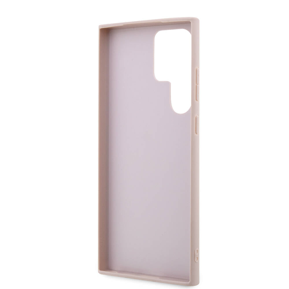 Guess Galaxy S24 Ultra Orjinal Lisanslı PU Deri Yazı ve 4G Metal Logolu Desenli Kılıf