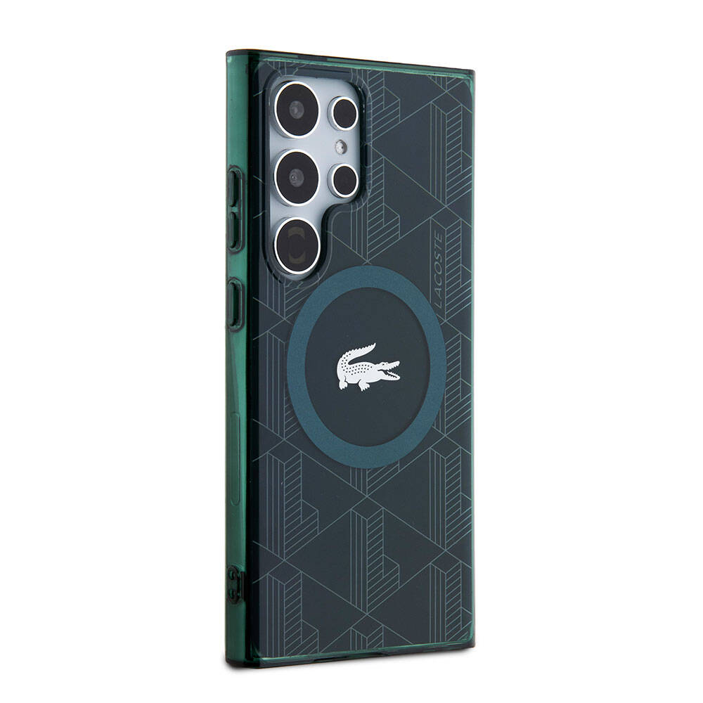 Galaxy S24 Ultra Kılıf Lacoste Orjinal Lisanslı M-safe Şarj Özellikli Çift Katmanlı Timsah Logolu Blend Monogram Kılıf