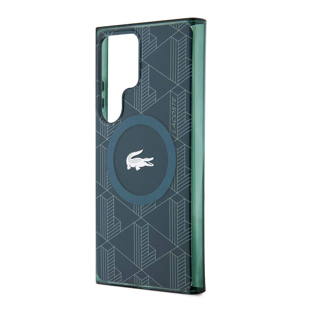 Galaxy S24 Ultra Kılıf Lacoste Orjinal Lisanslı M-safe Şarj Özellikli Çift Katmanlı Timsah Logolu Blend Monogram Kılıf