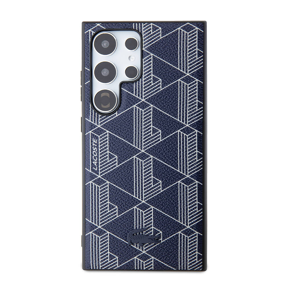 Lacoste Galaxy S24 Ultra Orjinal Lisanslı PU Deri Görünümlü Karışık Monogram Desenli Masafe Kılıf