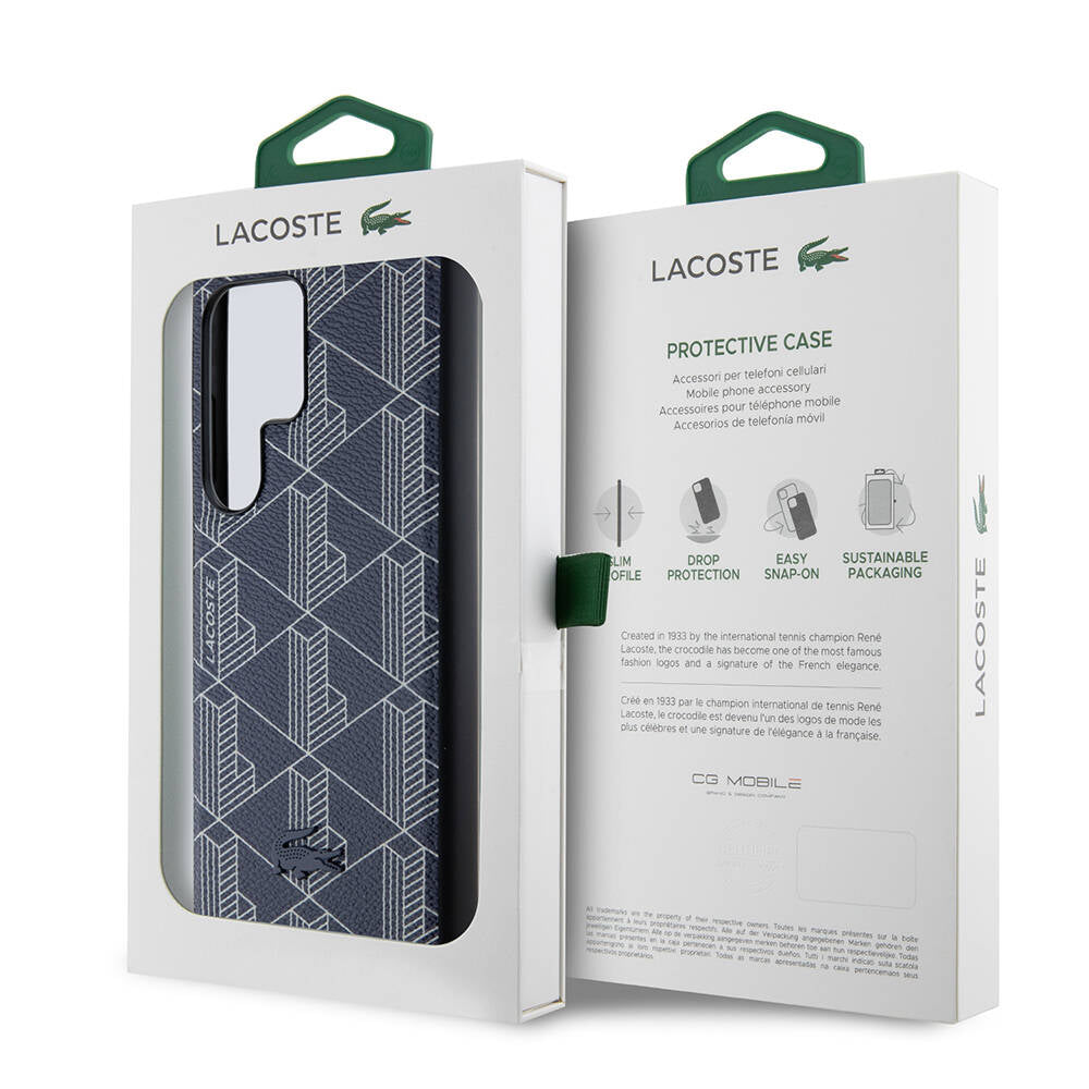 Lacoste Galaxy S24 Ultra Orjinal Lisanslı PU Deri Görünümlü Karışık Monogram Desenli Masafe Kılıf