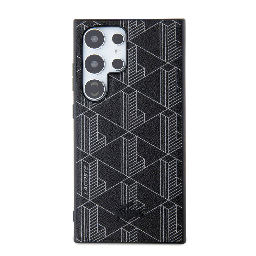 Lacoste Galaxy S24 Ultra Orjinal Lisanslı PU Deri Görünümlü Karışık Monogram Desenli Masafe Kılıf