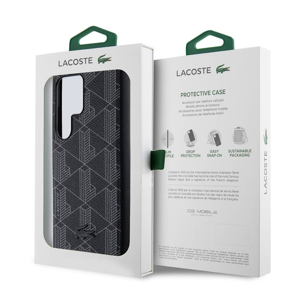 Lacoste Galaxy S24 Ultra Orjinal Lisanslı PU Deri Görünümlü Karışık Monogram Desenli Masafe Kılıf