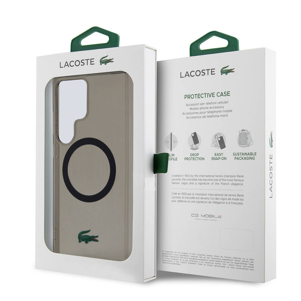 Lacoste Galaxy S24 Ultra Orjinal Lisanslı M-safe Şarj Özellikli Transparan Timsah Logo Baskılı Kılıf
