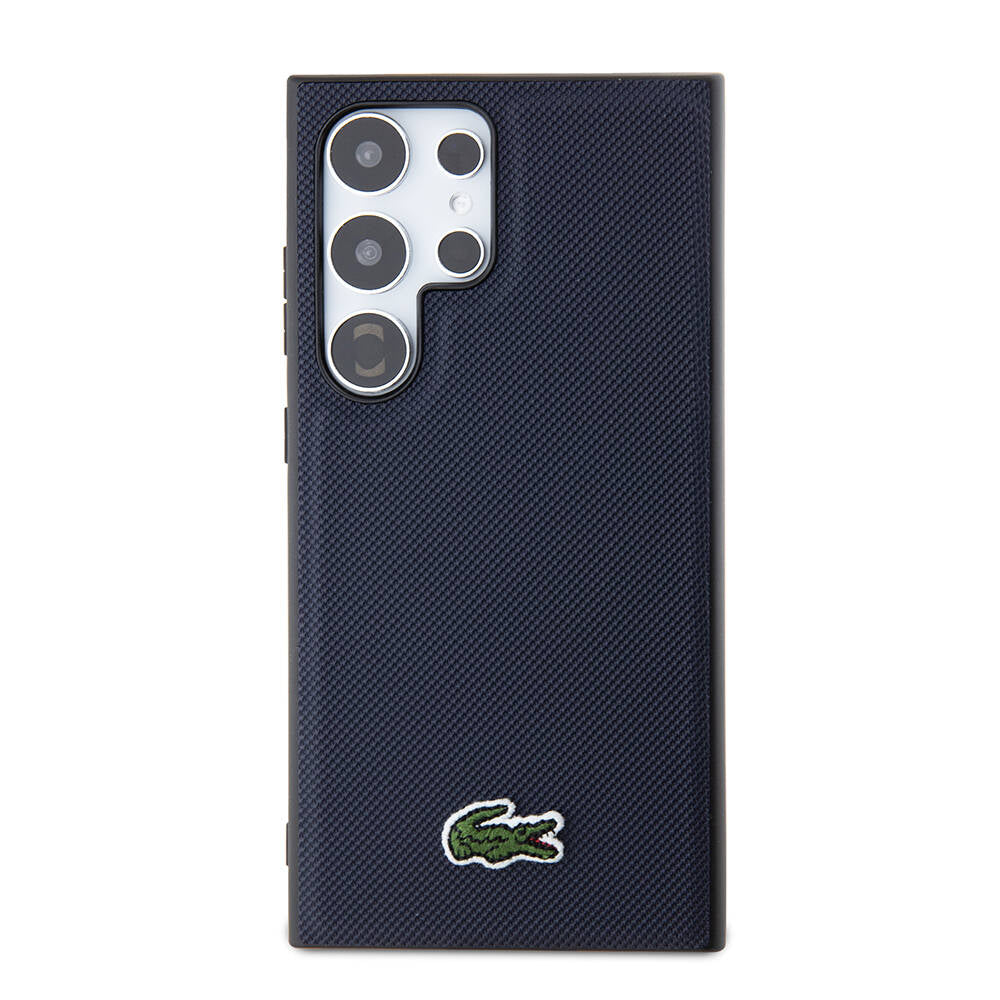 Lacoste Galaxy S24 Ultra Orjinal Lisanslı PU Pike Desenli Arka Yüzey İkonik Timsah Dokuma Logolu Kılıf