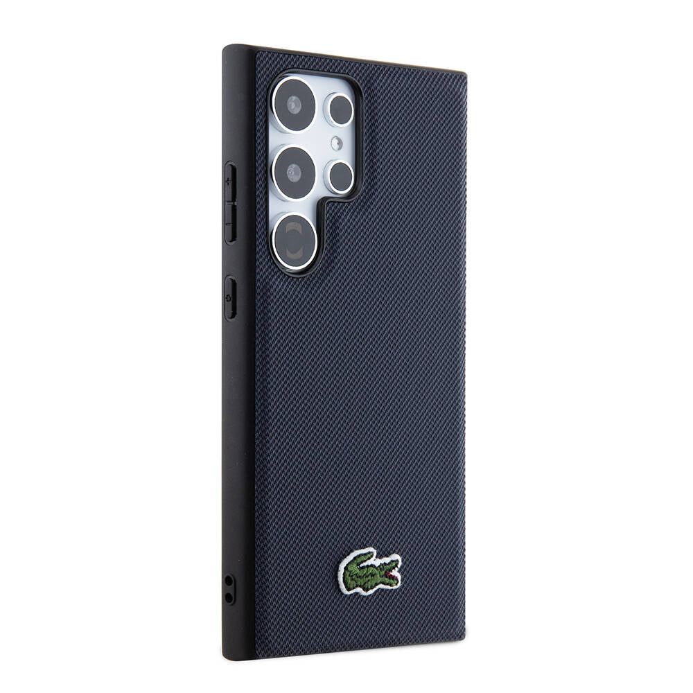 Lacoste Galaxy S24 Ultra Orjinal Lisanslı PU Pike Desenli Arka Yüzey İkonik Timsah Dokuma Logolu Kılıf