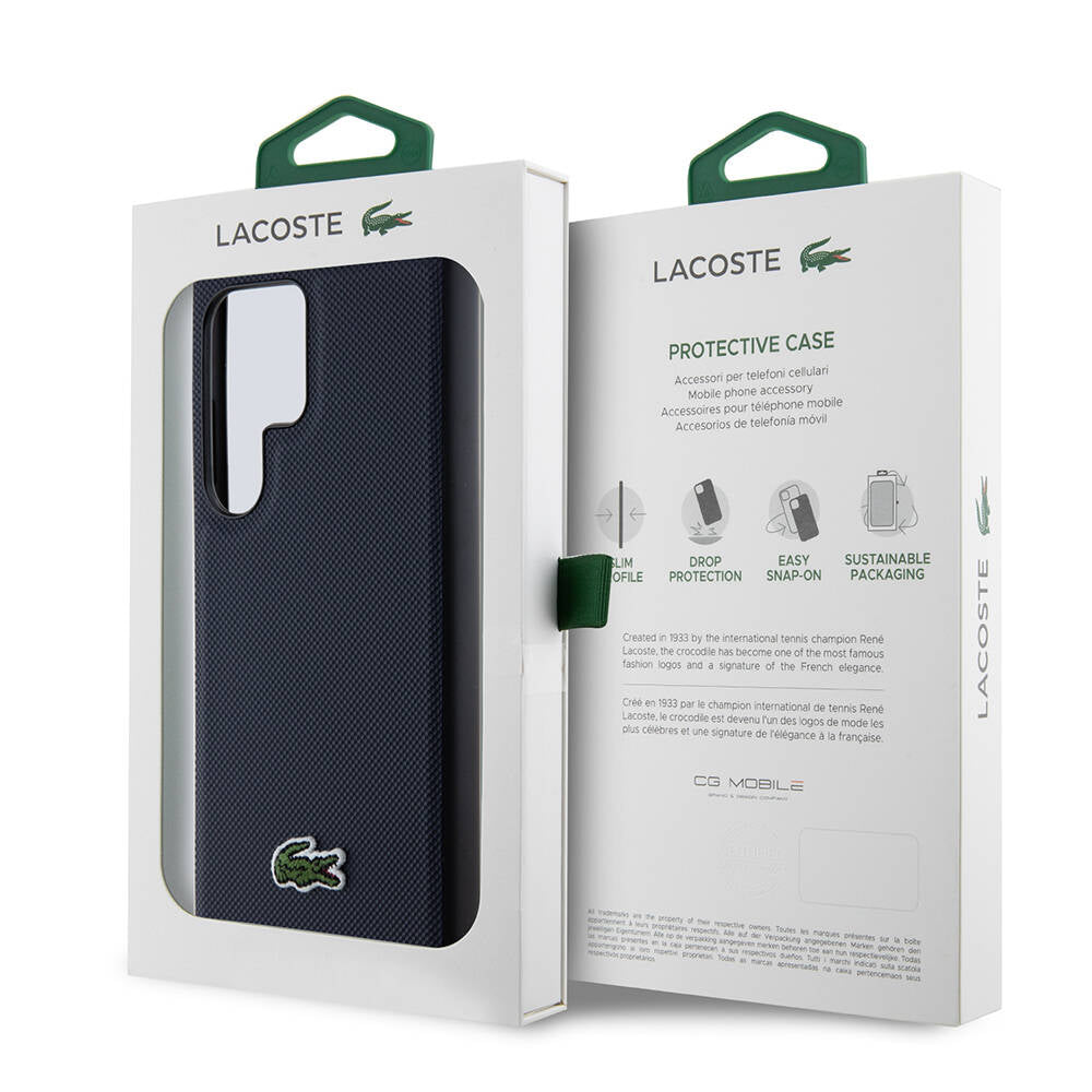 Lacoste Galaxy S24 Ultra Orjinal Lisanslı PU Pike Desenli Arka Yüzey İkonik Timsah Dokuma Logolu Kılıf