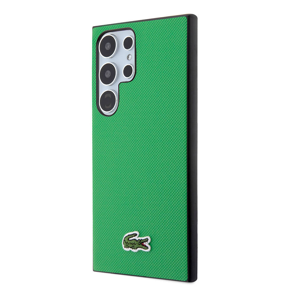 Lacoste Galaxy S24 Ultra Orjinal Lisanslı PU Pike Desenli Arka Yüzey İkonik Timsah Dokuma Logolu Kılıf