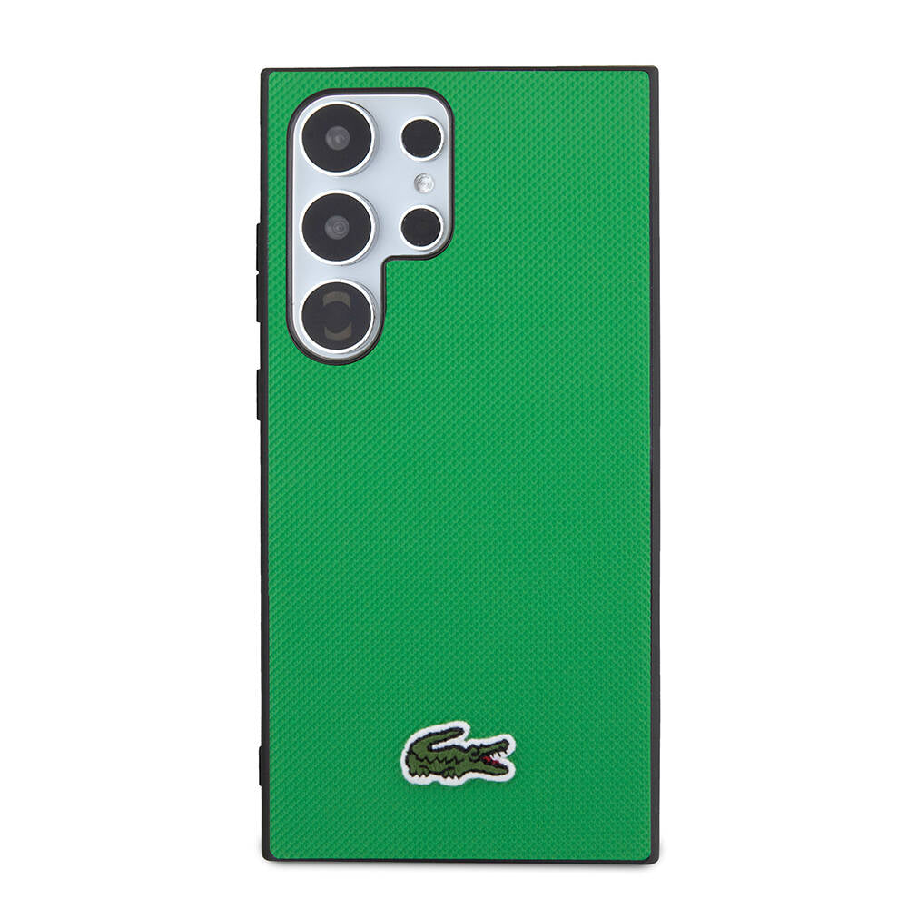 Lacoste Galaxy S24 Ultra Orjinal Lisanslı PU Pike Desenli Arka Yüzey İkonik Timsah Dokuma Logolu Kılıf