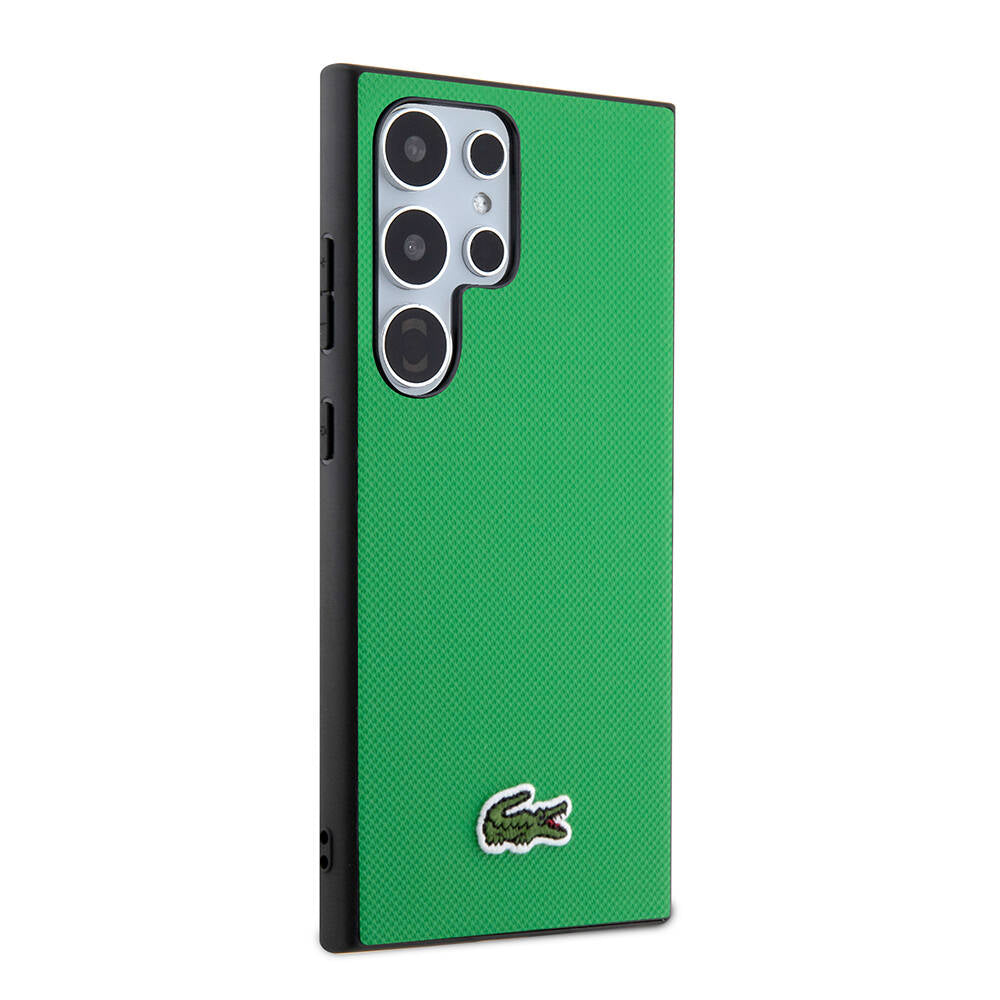 Lacoste Galaxy S24 Ultra Orjinal Lisanslı PU Pike Desenli Arka Yüzey İkonik Timsah Dokuma Logolu Kılıf