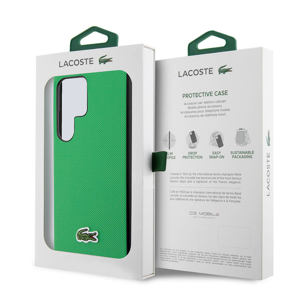 Lacoste Galaxy S24 Ultra Orjinal Lisanslı PU Pike Desenli Arka Yüzey İkonik Timsah Dokuma Logolu Kılıf