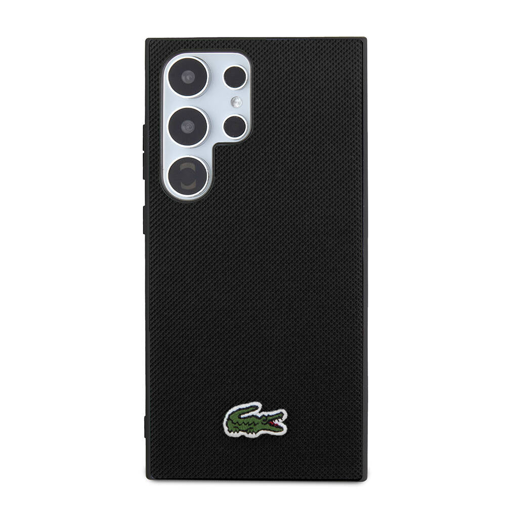 Lacoste Galaxy S24 Ultra Orjinal Lisanslı PU Pike Desenli Arka Yüzey İkonik Timsah Dokuma Logolu Kılıf