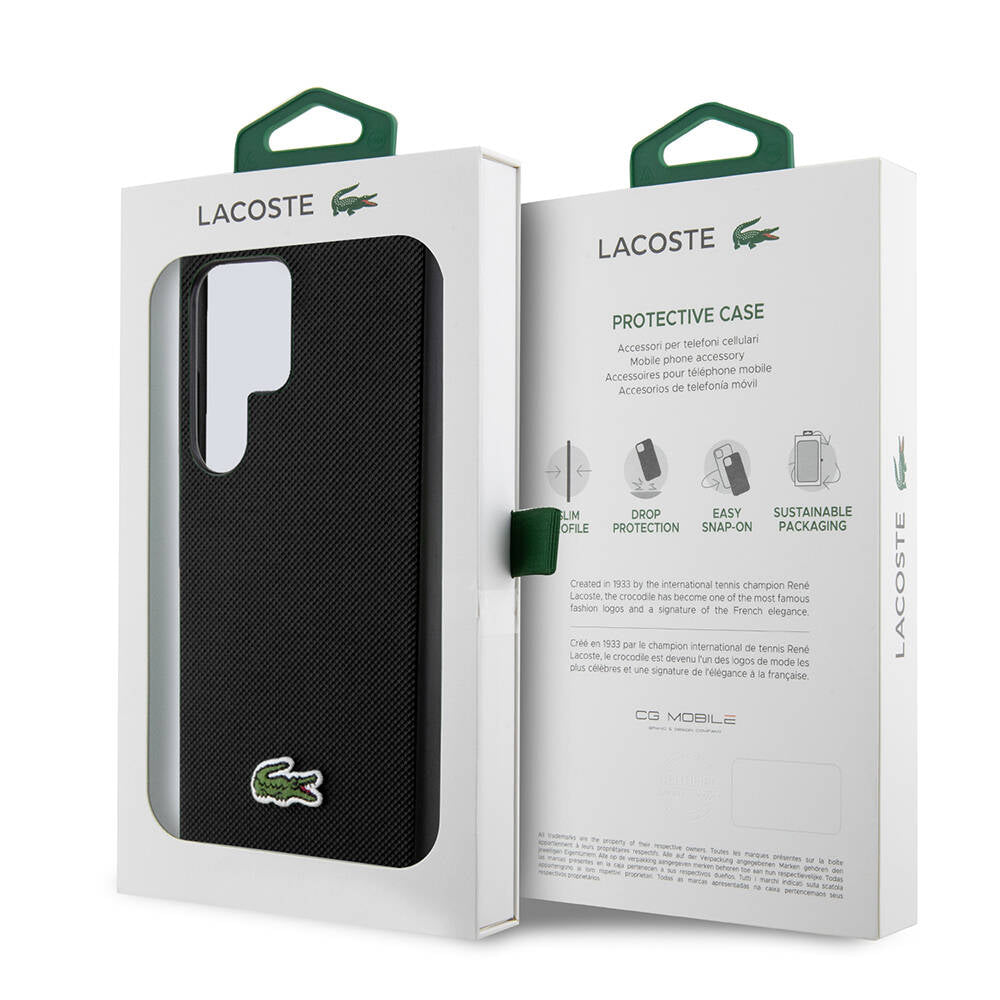 Lacoste Galaxy S24 Ultra Orjinal Lisanslı PU Pike Desenli Arka Yüzey İkonik Timsah Dokuma Logolu Kılıf