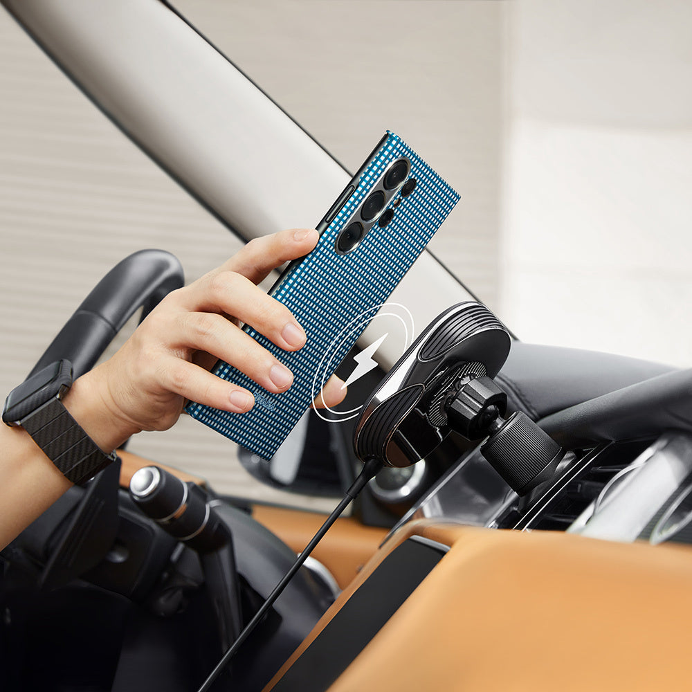 Pitaka Ultra-Slim Classic Serisi Galaxy S24 Ultra M-safe Şarj Özellikli 1500D Aramid Fiber Ice Sea Kılıf