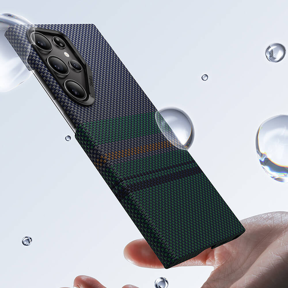 Benks Aurora ArmorAir Galaxy S24 Ultra M-safe Şarj Özellikli Karbon Fiber Tasarımlı Kevlar Kılıf