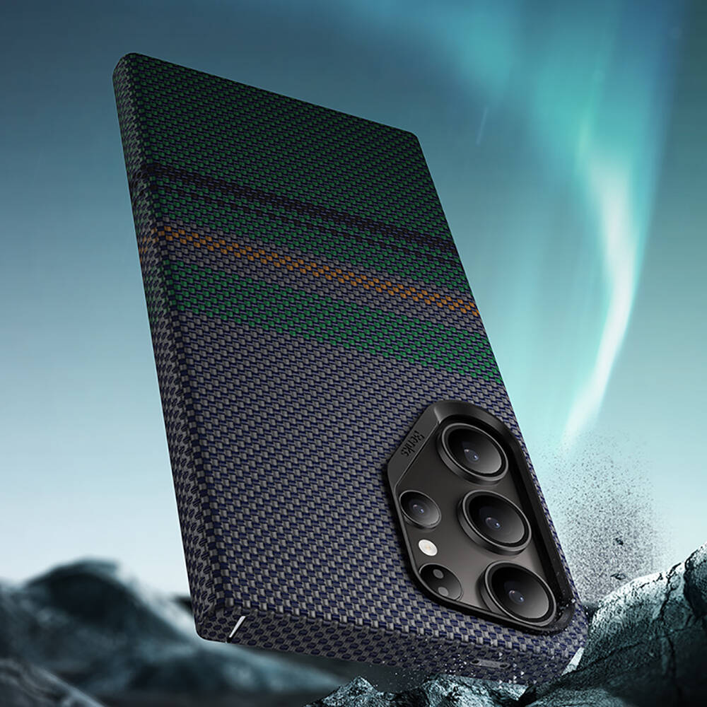 Benks Aurora ArmorAir Galaxy S24 Ultra M-safe Şarj Özellikli Karbon Fiber Tasarımlı Kevlar Kılıf