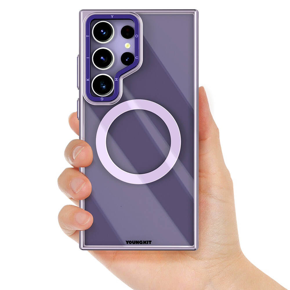 Youngkit Crystal Grid Galaxy S24 Ultra Magsafe Şarj Özellikli Sararma Önleyici Telefon Kılıfı - 4