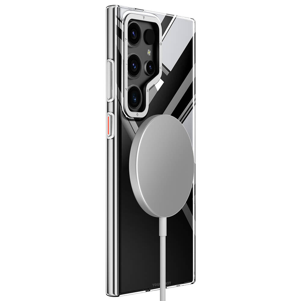 Youngkit Clear Crystal Serisi Galaxy S24 Ultra M-safe Şarj Özellikli Sararmaya Karşı Dayanıklı Kılıf