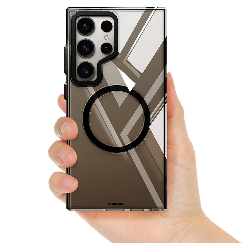 Youngkit Clear Crystal Serisi Galaxy S24 Ultra M-safe Şarj Özellikli Sararmaya Karşı Dayanıklı Kılıf