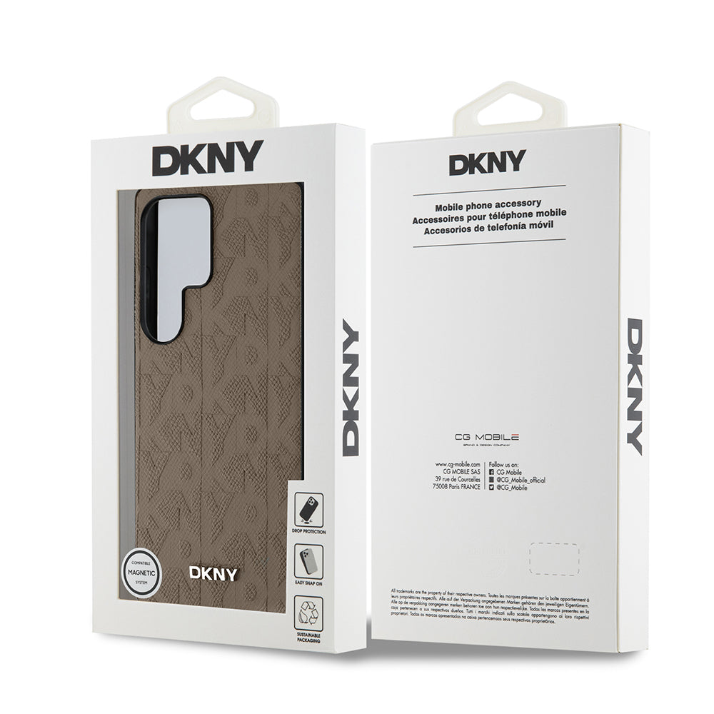 DKNY Galaxy S25 Ultra Orjinal Lisanslı Magnetik PU Deri Grid Pattern Kılıf