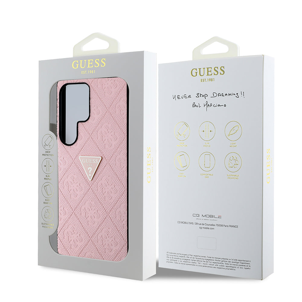 Guess Galaxy S25 Ultra Orjinal Lisanslı 4G Desenli Sıcak Damgalı Üçgen Logolu Kılıf