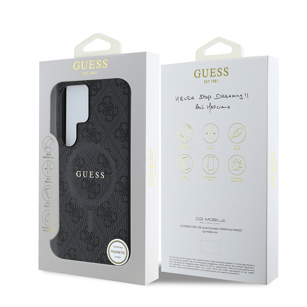 Guess Galaxy S25 Ultra Orjinal Lisanslı PU Halkalı 4G Desenli Yazı Logolu M-safe Kılıf
