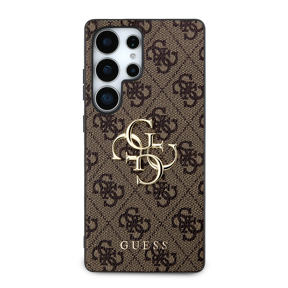 Guess Galaxy S25 Ultra Orjinal Lisanslı PU Deri 4G Desenli Metal Büyük 4G ve Yazı Logolu Kılıf