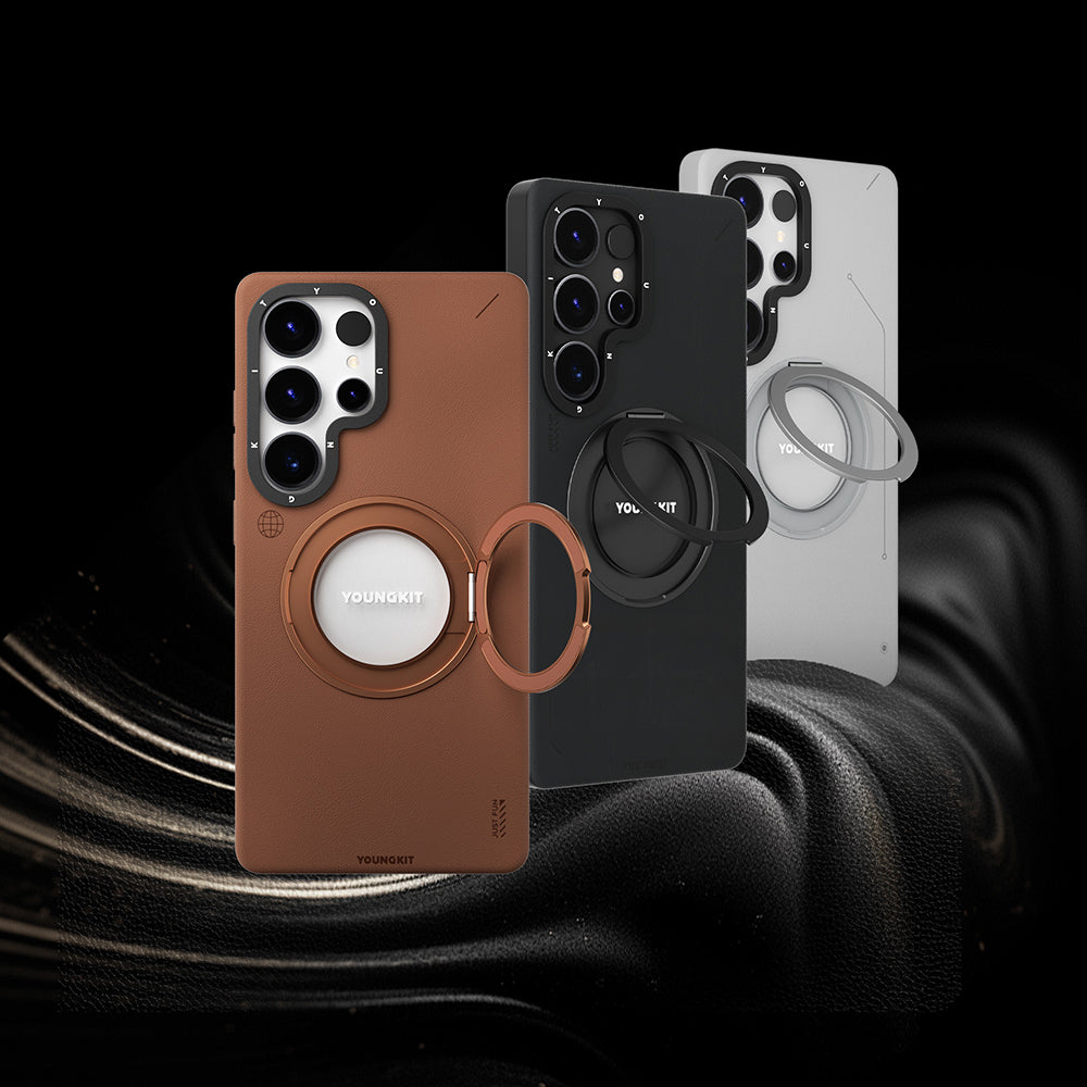 Youngkit Tech Leather Serisi Galaxy S25 Ultra Magsafe 360° Standlı Mat Deri Desenli Telefon Kılıfı-13