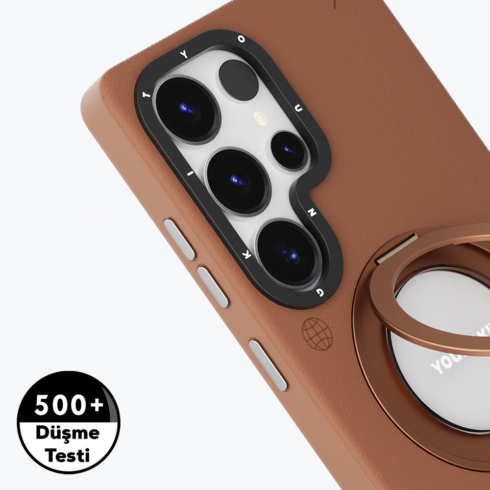 Youngkit Tech Leather Serisi Galaxy S25 Ultra Magsafe 360° Standlı Mat Deri Desenli Telefon Kılıfı-7