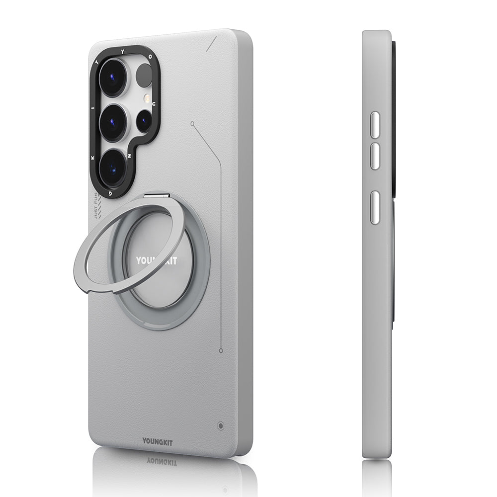 Youngkit Tech Leather Serisi Galaxy S25 Ultra Magsafe 360° Standlı Mat Deri Desenli Telefon Kılıfı-3